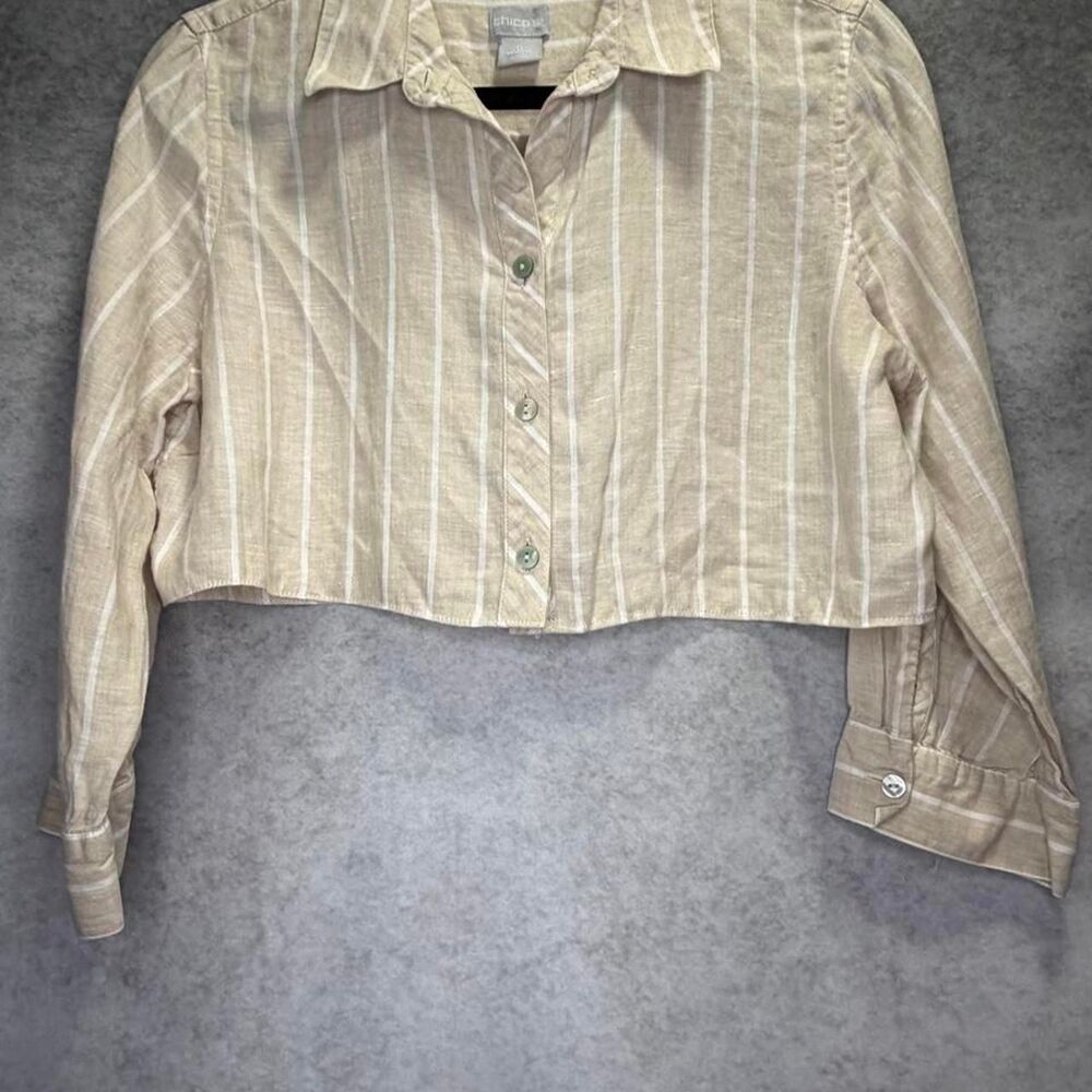 Chico-s Women's Tan and Cream Shirt